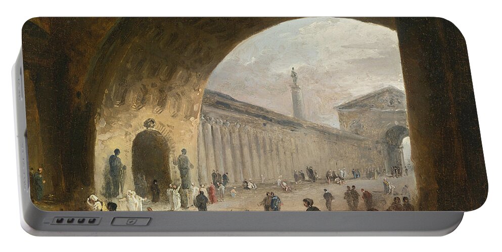 Hubert Robert Portable Battery Charger featuring the painting The Great Archway by Hubert Robert