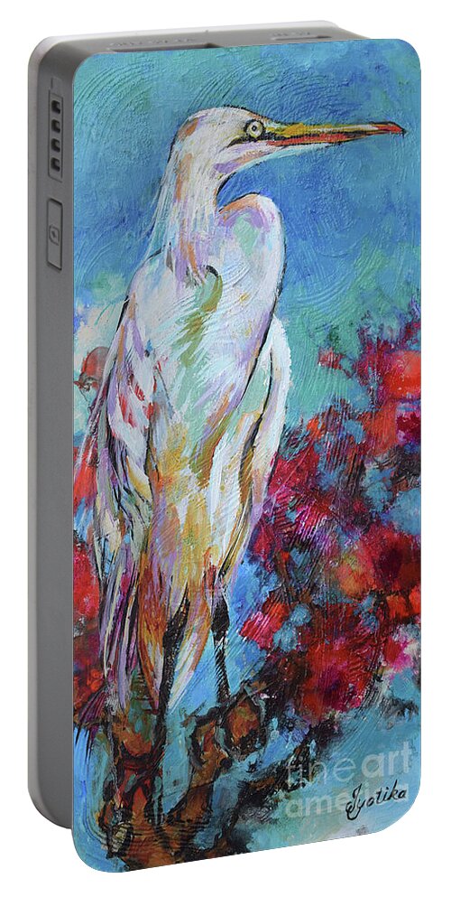 Great White Egret Portable Battery Charger featuring the painting The Great Egret by Jyotika Shroff