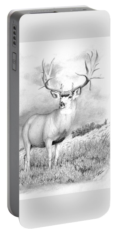 Mule Deer Buck Portable Battery Charger featuring the drawing The Greenwood Buck by Darcy Tate