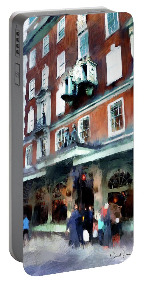 London Portable Battery Charger featuring the digital art The Grocer - Fortnum and Mason by Nicky Jameson