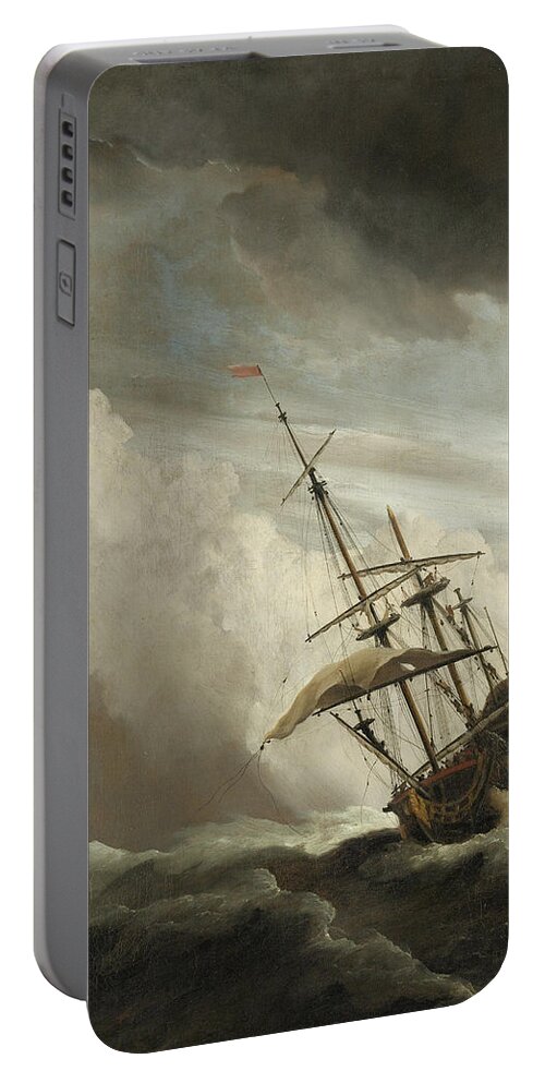 Old Masters Portable Battery Charger featuring the painting The Gust by Willem van de Velde