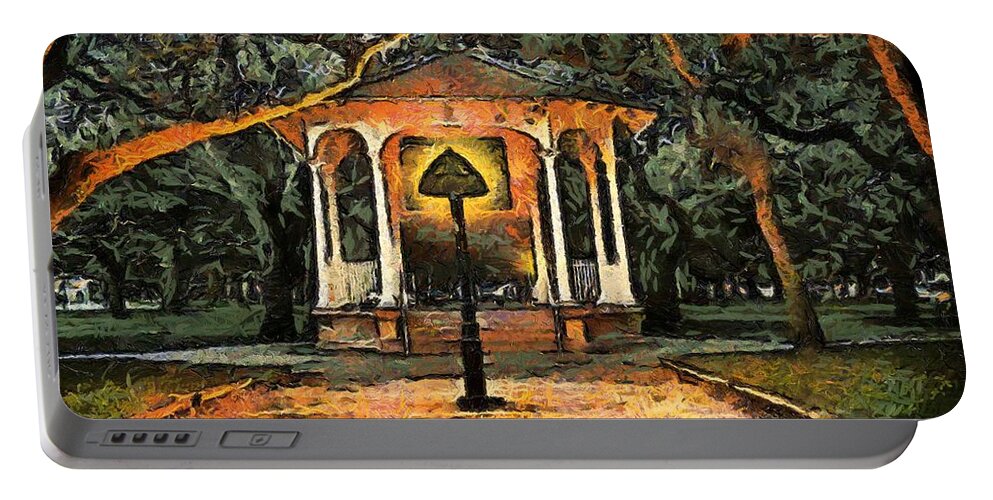 Landscape Portable Battery Charger featuring the painting The Haunted Gazebo by RC DeWinter