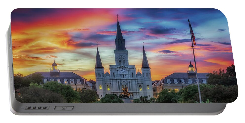Saint Louis Cathedral Portable Battery Charger featuring the photograph The Heart of Old New Orleans by Susan Rissi Tregoning