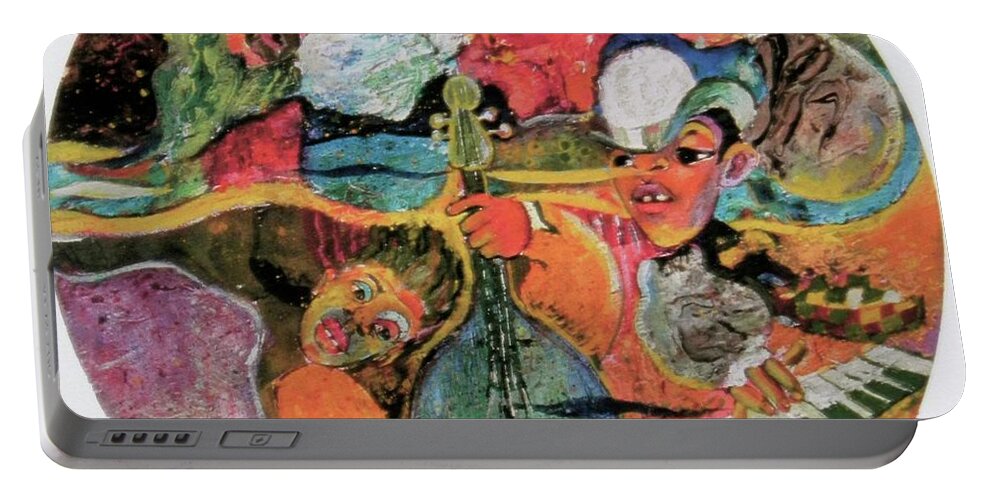 Jazz Portable Battery Charger featuring the painting The Holland Jazz Trio by Lee Ransaw