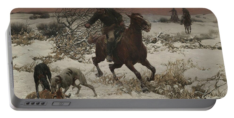 Alfred Kowalski Portable Battery Charger featuring the painting The Hunters by Alfred Kowalski