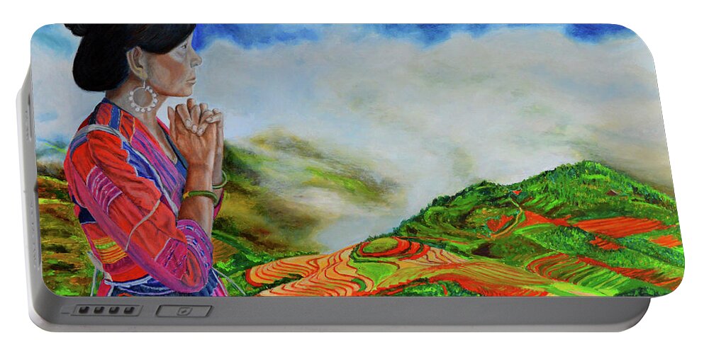 Rice Terraces Portable Battery Charger featuring the painting The Icon by Thu Nguyen