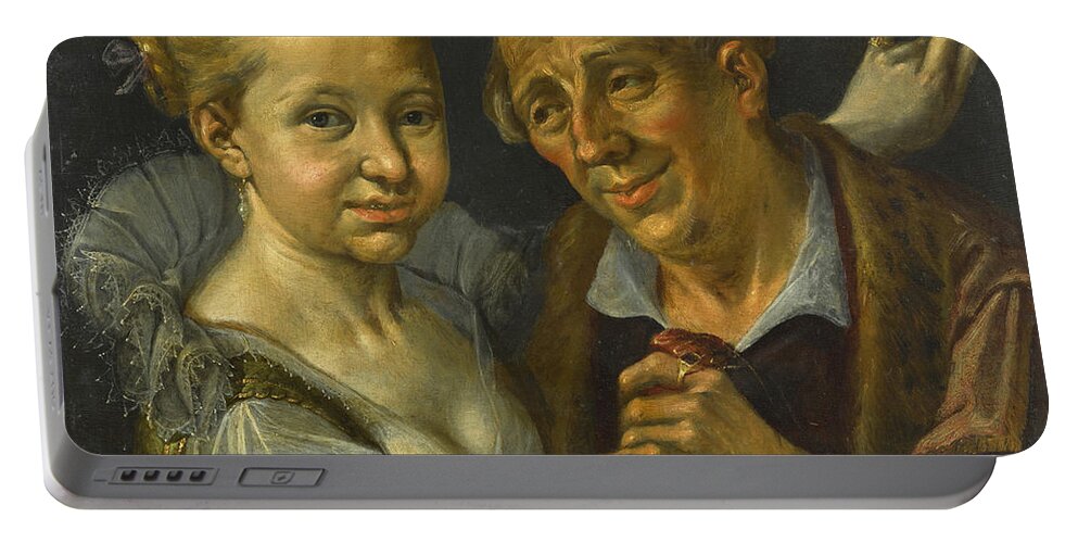 Vincenzo Campi Portable Battery Charger featuring the painting The Ill-Matched Lovers by Vincenzo Campi