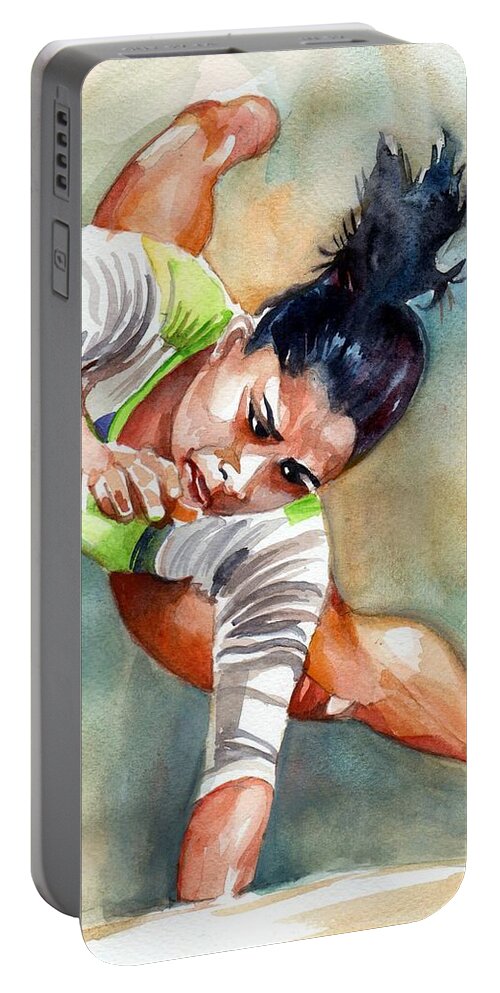 Female Gymnast Portable Battery Charger featuring the painting The Indian Gymnast by Parag Pendharkar