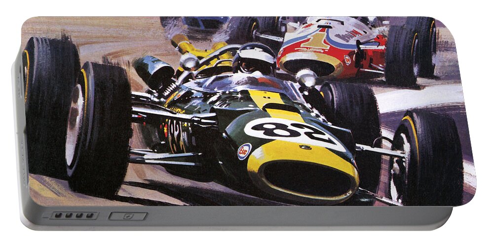 Indy 500 Portable Battery Charger featuring the painting The Indianapolis 500 by Wilf Hardy