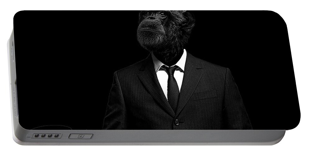 Chimpanzee Portable Battery Charger featuring the photograph The interview by Paul Neville