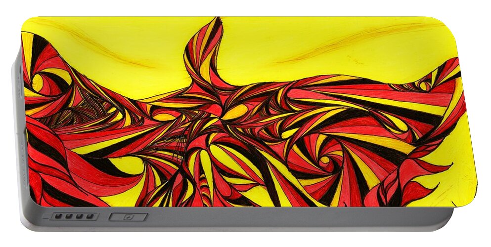 Abstract Portable Battery Charger featuring the drawing The Iron Lion by Robert Nickologianis