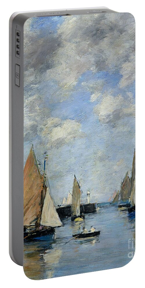 The Portable Battery Charger featuring the painting The Jetty at High Tide by Eugene Louis Boudin