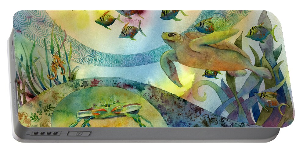 Seaturtle Portable Battery Charger featuring the painting The Journey Begins by Amy Kirkpatrick