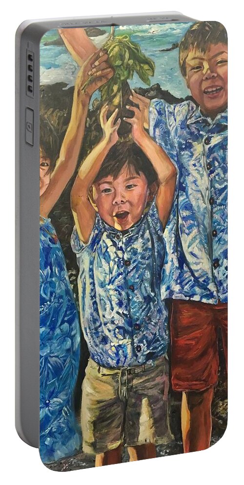 Kids Portable Battery Charger featuring the painting The Joy of Childhood by Belinda Low