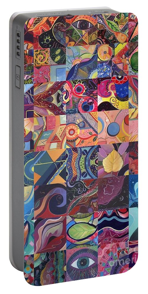 Abstract Portable Battery Charger featuring the painting The Joy of Design First 40 Variation 1 by Helena Tiainen