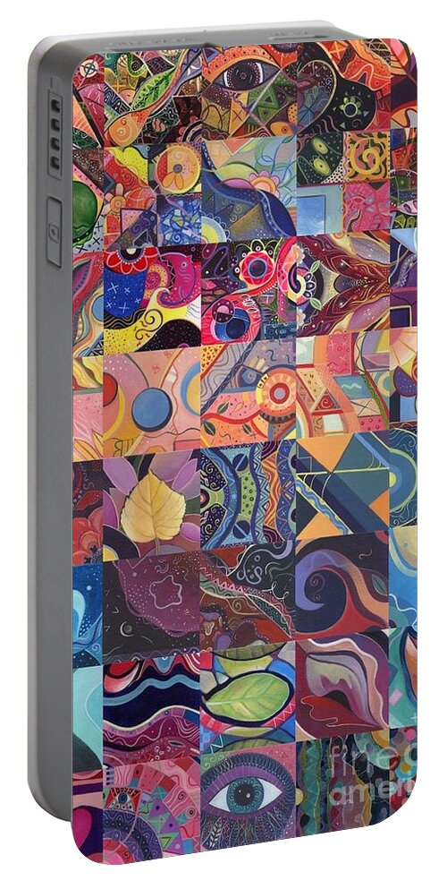 Abstract Portable Battery Charger featuring the digital art The Joy of Design First 40 Variation 2 by Helena Tiainen