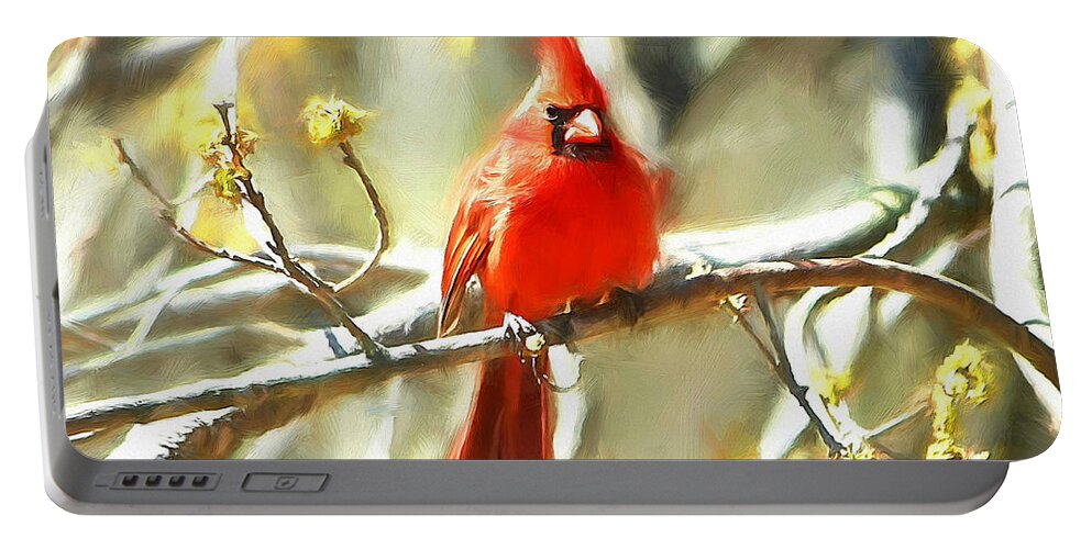 Northern Cardinal Portable Battery Charger featuring the digital art The King On His Throne by Tina LeCour