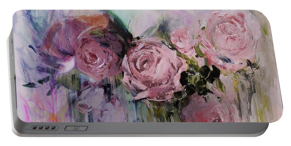 Abstract Floral Painting Portable Battery Charger featuring the painting The Last Of Spring Painting by Chris Hobel