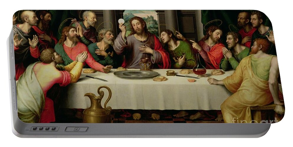 The Last Supper By Vicente Juan Macip Portable Battery Charger featuring the painting The Last Supper by Vicente Juan Macip