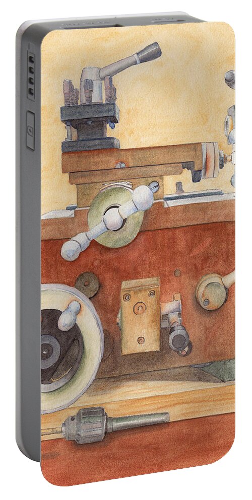 Lathe Portable Battery Charger featuring the painting The Lathe by Ken Powers