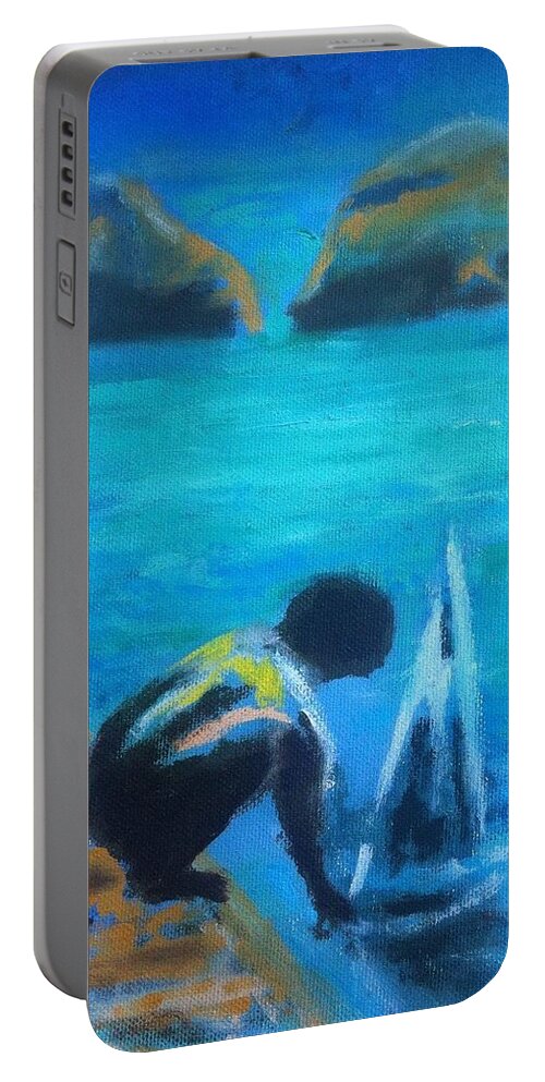 Kid Portable Battery Charger featuring the painting The Launch Sjosattningen by Enrico Garff