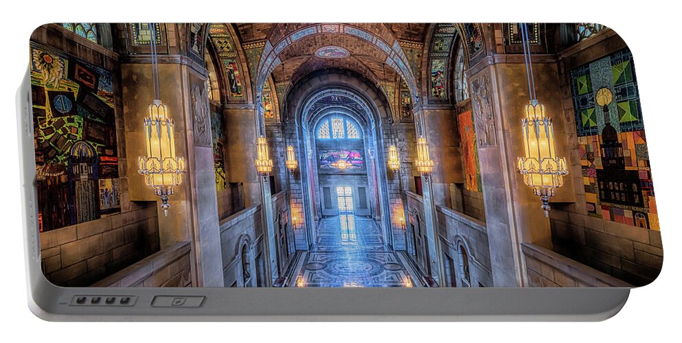 Nebraska State Capitol Portable Battery Charger featuring the photograph The Life of Man by Susan Rissi Tregoning