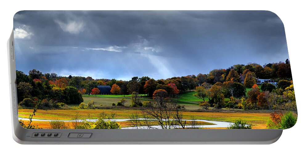 October Portable Battery Charger featuring the photograph The light over countryside by Lilia S