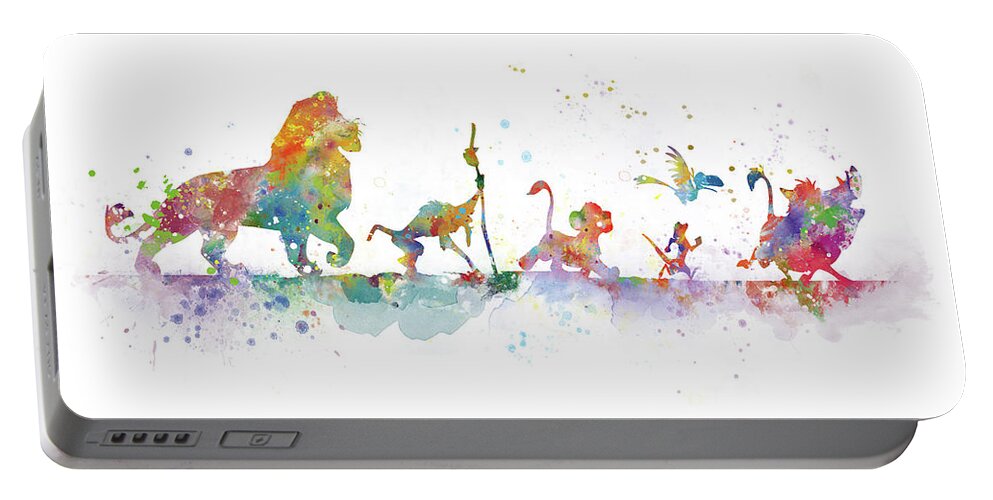 Lion King Portable Battery Charger featuring the mixed media The Lion King by Monn Print