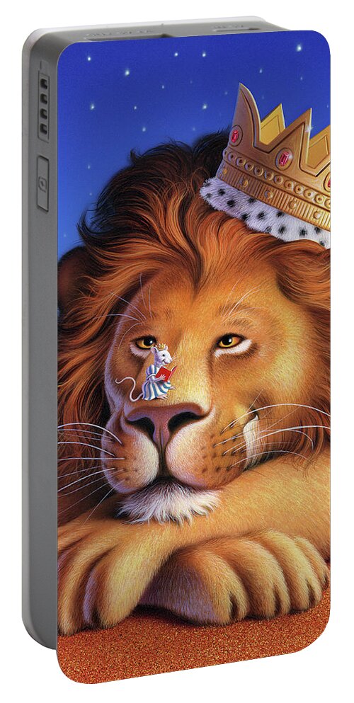 Lion Portable Battery Charger featuring the painting The Lion King by Jerry LoFaro