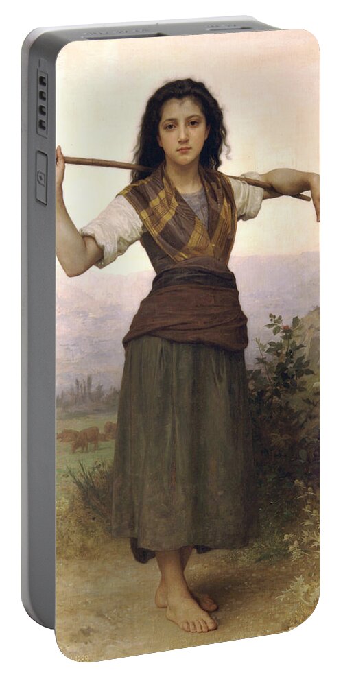 The Little Shepherdess William-adolphe Bouguereau Portable Battery Charger featuring the painting The Little Shepherdess by William
