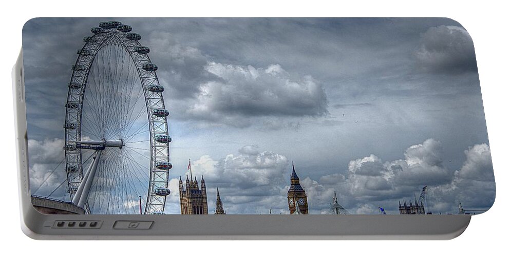 London Eye Portable Battery Charger featuring the photograph The London Eye and Skyline by Karen McKenzie McAdoo
