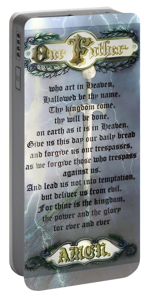 Jesus Portable Battery Charger featuring the digital art The Lord's Prayer by Pennie McCracken
