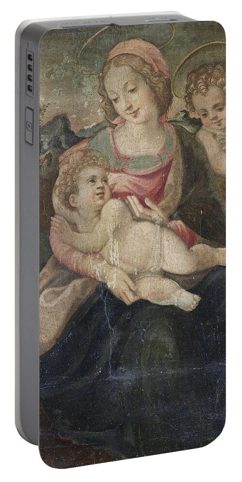 Circle Of Francesco Del Brina Portable Battery Charger featuring the painting The Madonna and Child with the Infant Saint John the Baptist before an open landscape by Circle of Francesco del Brina