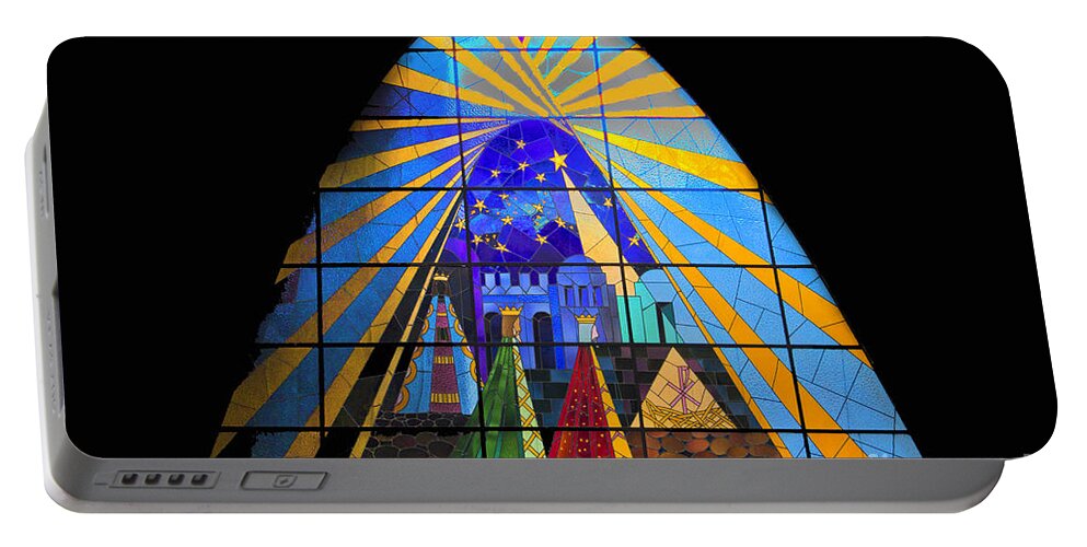 Stained Portable Battery Charger featuring the photograph The Magi in Stained Glass - Giron Ecuador by Al Bourassa