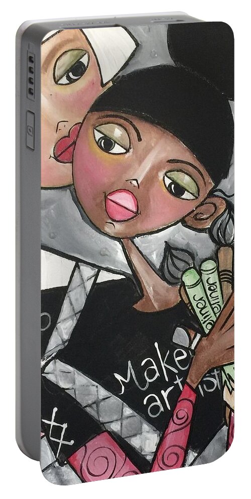 Makeup Portable Battery Charger featuring the painting The Makeup Artist by Deborah Carrie