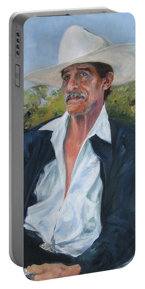 Portrait Portable Battery Charger featuring the painting The Man from the Valley by Connie Schaertl