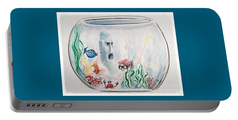 Fishbowl Portable Battery Charger featuring the painting The Marine Biologist by Barbara Chase