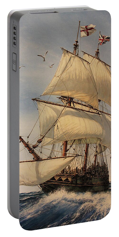 #faatoppicks Portable Battery Charger featuring the painting The Mayflower by Dan Nance