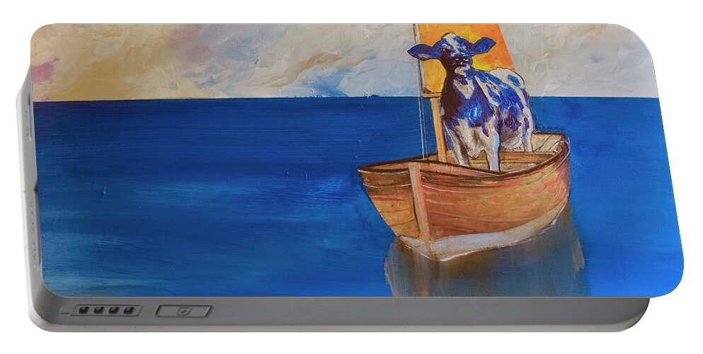 Cow Portable Battery Charger featuring the painting The Milky Way by Sean Parnell