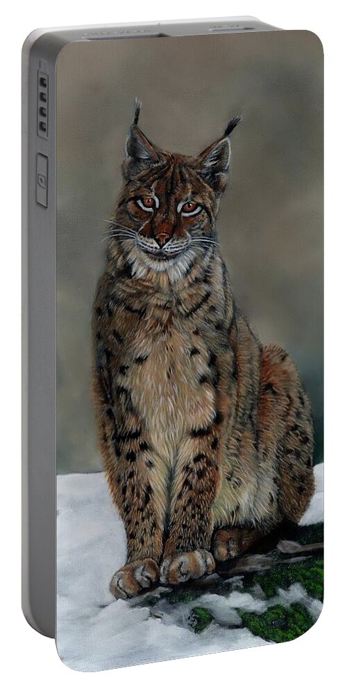 Lynx Portable Battery Charger featuring the painting The Missing Lynx by John Neeve