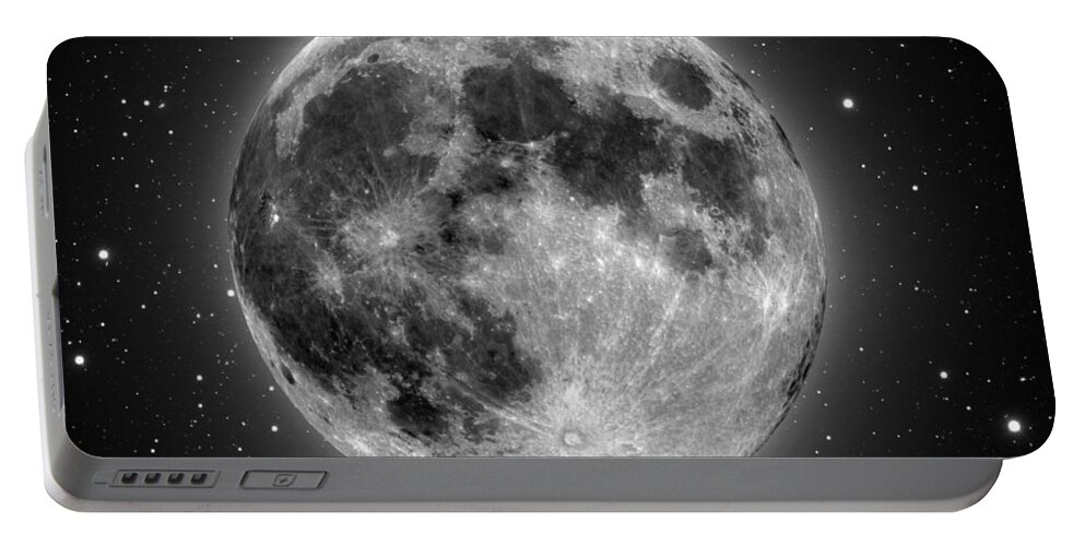 Full Moon Portable Battery Charger featuring the mixed media The Moon by DiDesigns Graphics