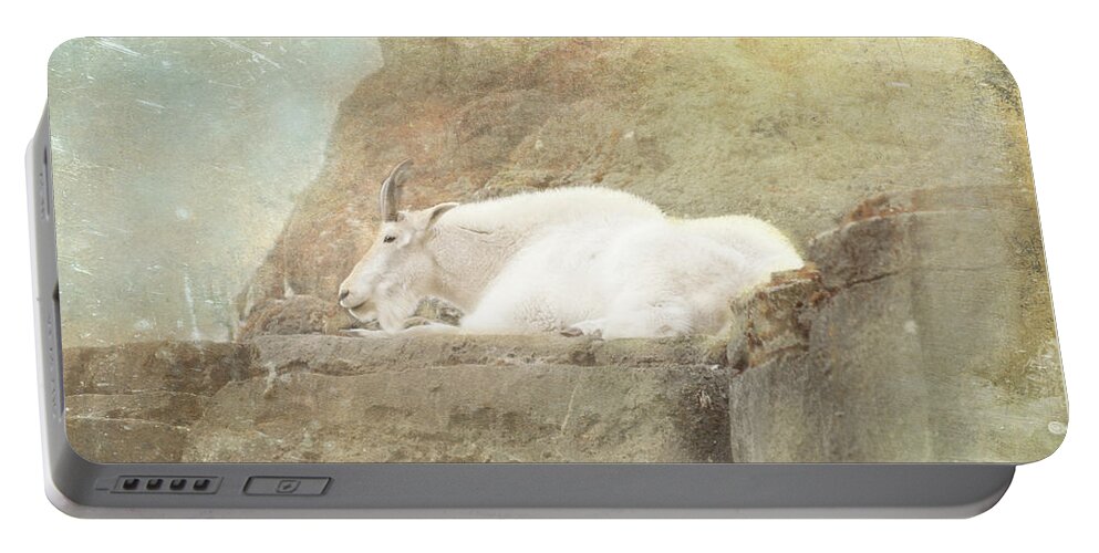 The Mountain Goat Portable Battery Charger featuring the digital art The Mountain Goat by Victoria Harrington