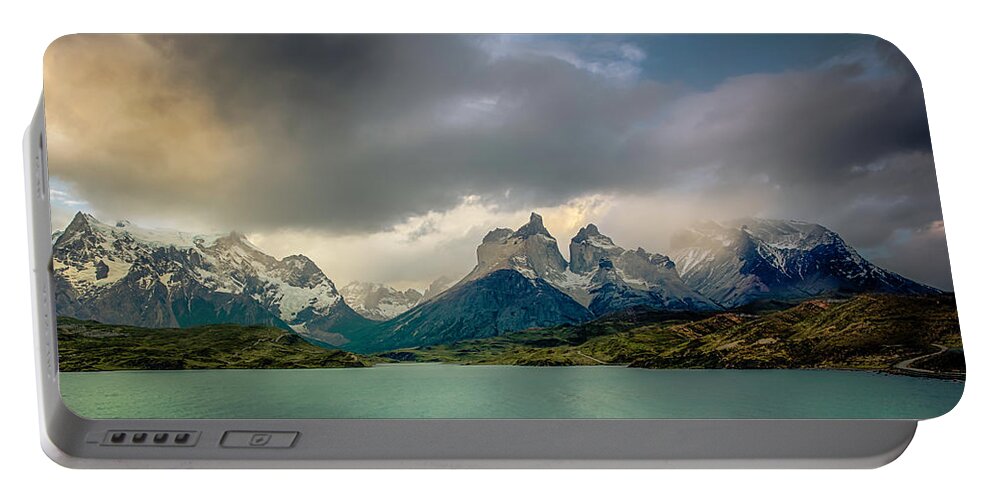 Mountains Portable Battery Charger featuring the photograph The Mountains on the Lake by Andrew Matwijec