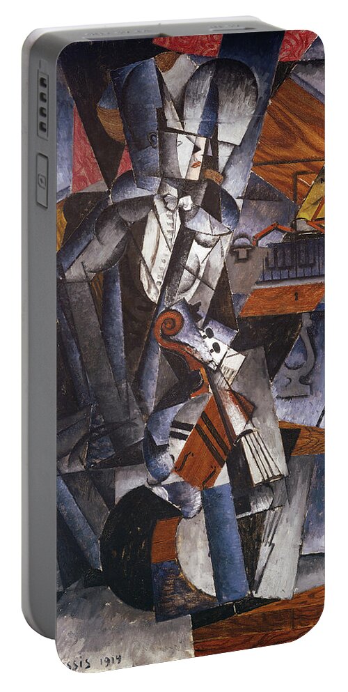Louis Casimir Ladislas Marcoussis Portable Battery Charger featuring the painting The Musician by Louis Casimir Ladislas Marcoussis