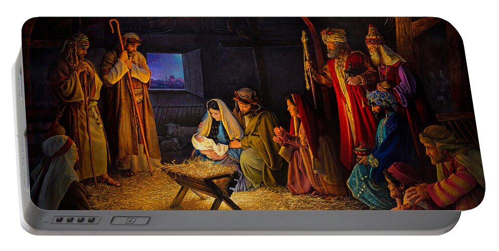 Jesus Portable Battery Charger featuring the painting The Nativity by Greg Olsen