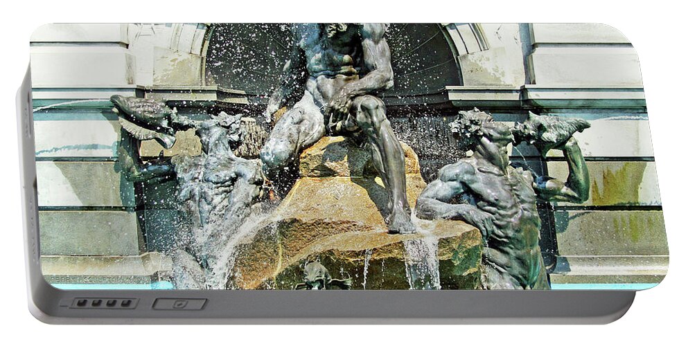 Neptune Portable Battery Charger featuring the photograph The Neptune Fountain At The Library Of Congress - King Of The Sea by Cora Wandel