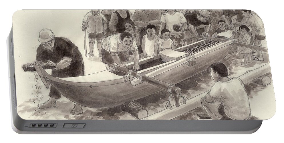 Fishing Canoe Portable Battery Charger featuring the drawing The New Canoe by Judith Kunzle