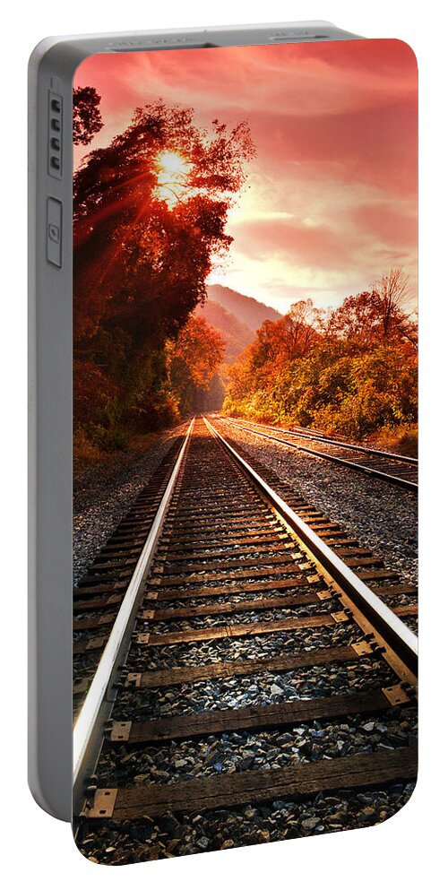 Train Portable Battery Charger featuring the photograph The New Dawn by Lisa Lambert-Shank