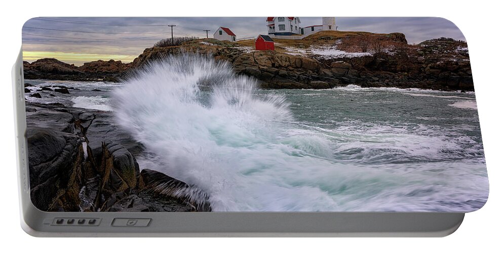 Maine Portable Battery Charger featuring the photograph The Nubble After A Storm by Rick Berk