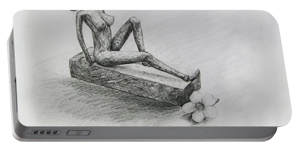 Nude Portable Battery Charger featuring the drawing The Nude Sculpture by Sukalya Chearanantana